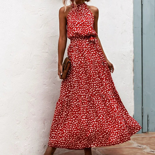 Summer Long Dress Women Polka Dot Casual Beach Dresses Black Halter Strapless Yellow Sundress Vacation Dress Clothes For Women