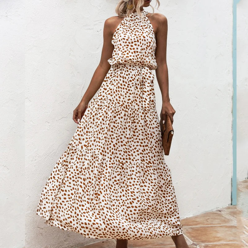 Summer Long Dress Women Polka Dot Casual Beach Dresses Black Halter Strapless Yellow Sundress Vacation Dress Clothes For Women