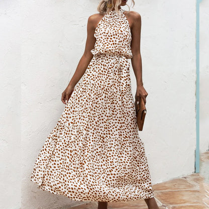 Summer Long Dress Women Polka Dot Casual Beach Dresses Black Halter Strapless Yellow Sundress Vacation Dress Clothes For Women