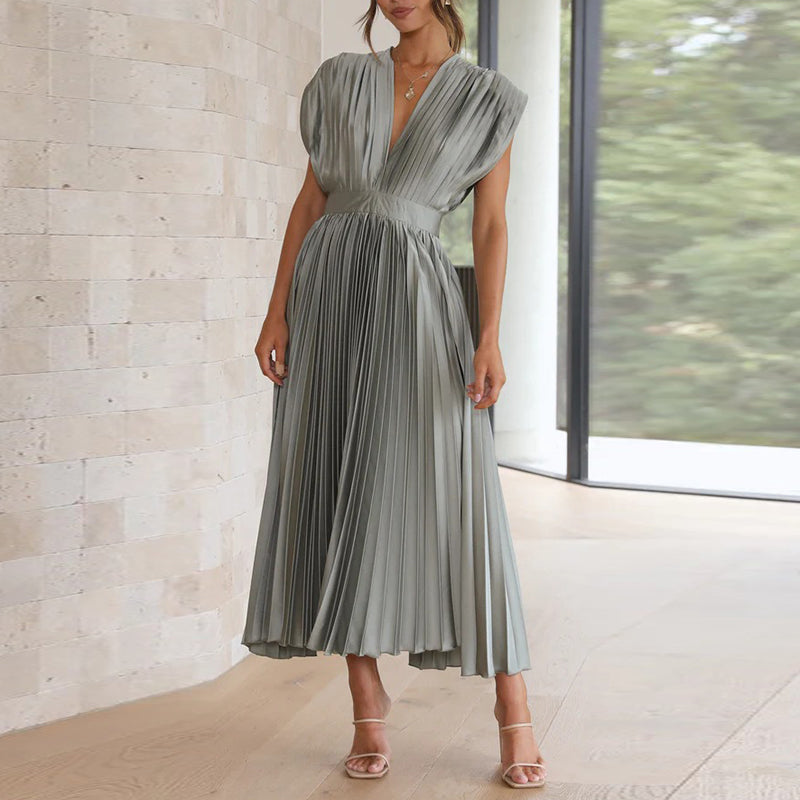 Jessika - Damen Elegantes V-Ausschnitt Kleid Ärmellos