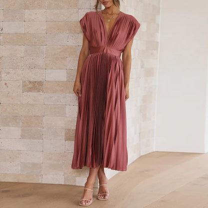 Jessika - Damen Elegantes V-Ausschnitt Kleid Ärmellos