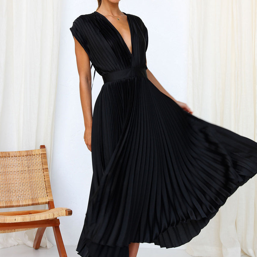Jessika - Damen Elegantes V-Ausschnitt Kleid Ärmellos