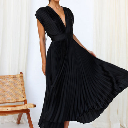Jessika - Damen Elegantes V-Ausschnitt Kleid Ärmellos
