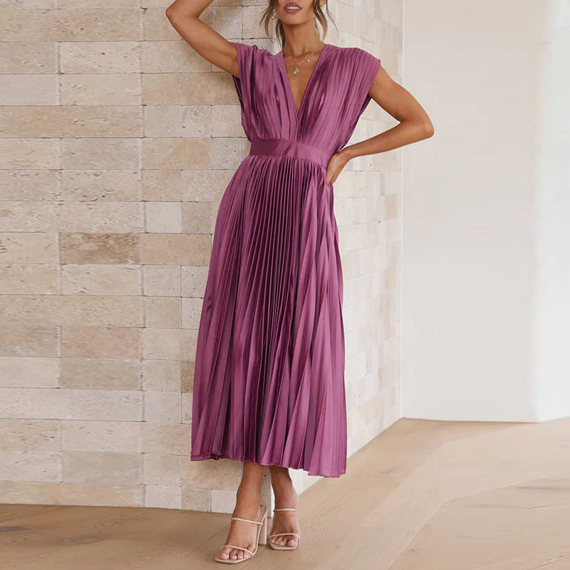 Jessika - Damen Elegantes V-Ausschnitt Kleid Ärmellos