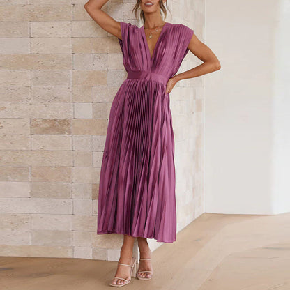 Jessika - Damen Elegantes V-Ausschnitt Kleid Ärmellos
