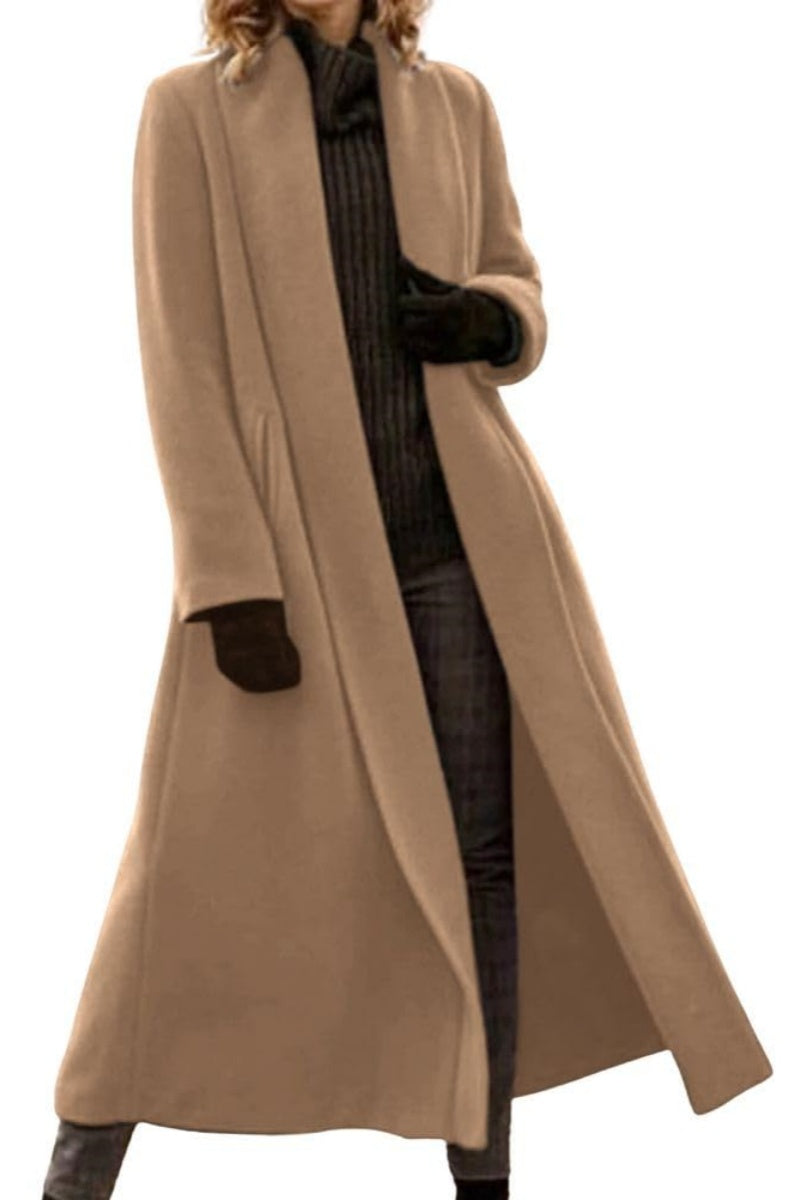 Chouyatou Women's Elegant Shawl Collar Open Front Wool Coat Formal Work Mid Long Winter Pea Coat