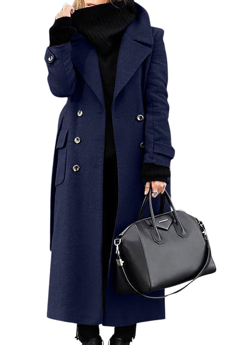 Chouyatou Women's Winter Double Breasted Wool Coat Business Casual Long Winter Pea Coat with Belt