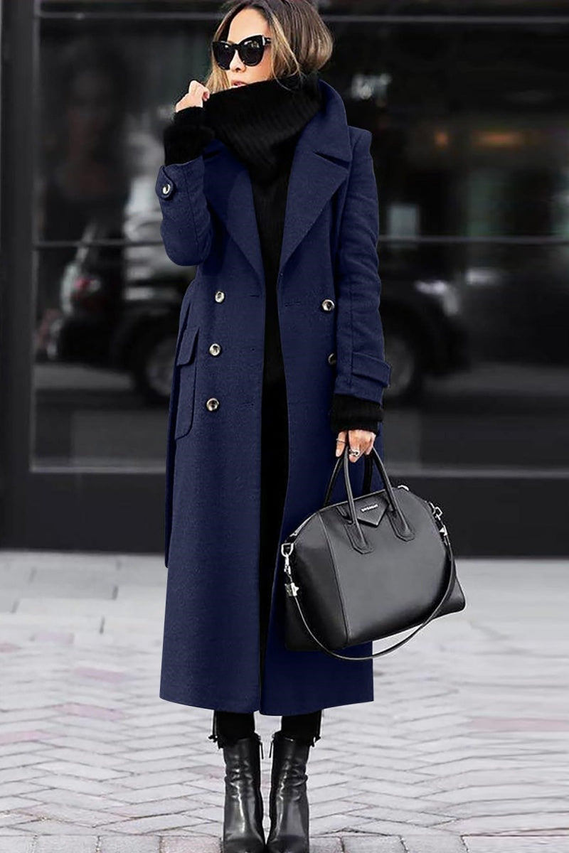 Chouyatou Women's Winter Double Breasted Wool Coat Business Casual Long Winter Pea Coat with Belt