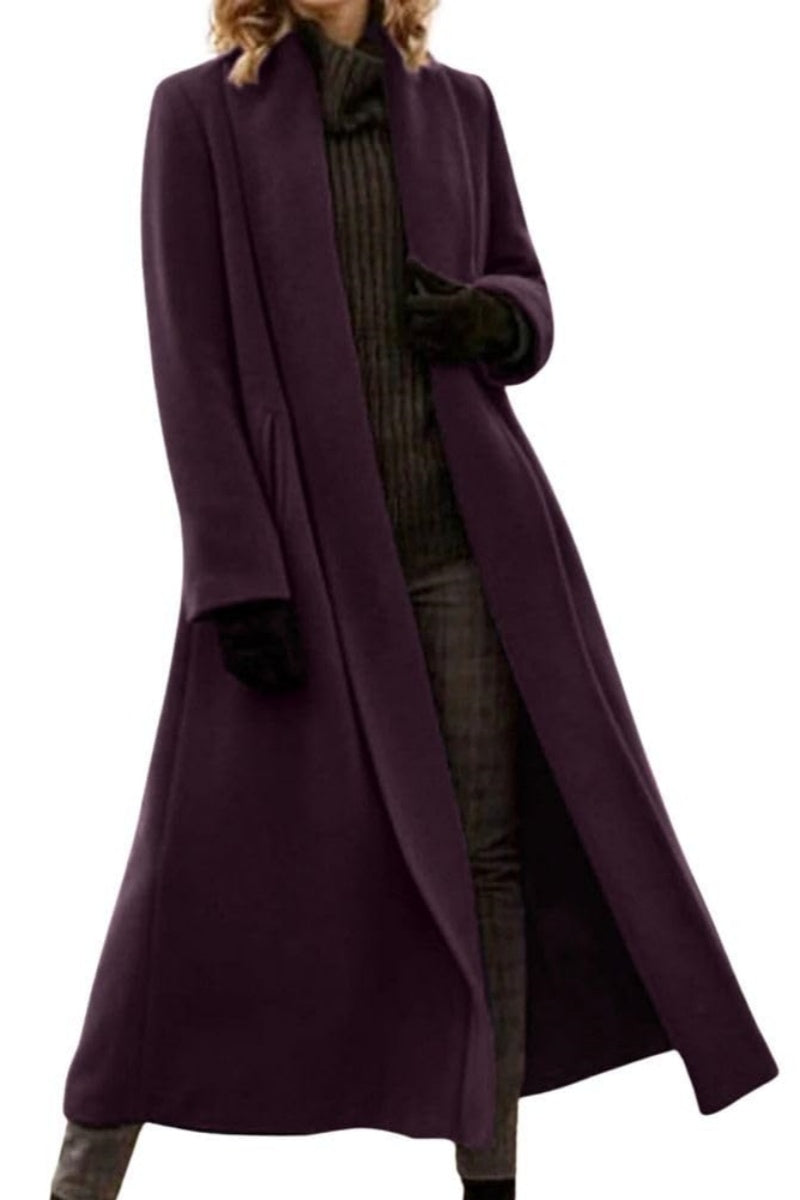 Chouyatou Women's Elegant Shawl Collar Open Front Wool Coat Formal Work Mid Long Winter Pea Coat