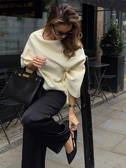 Irregular Draping Knitted Shawl Jumper Knitwear Loose Elegant Cape French Minimalist Cloak Knit Sweater Women Top Spring New