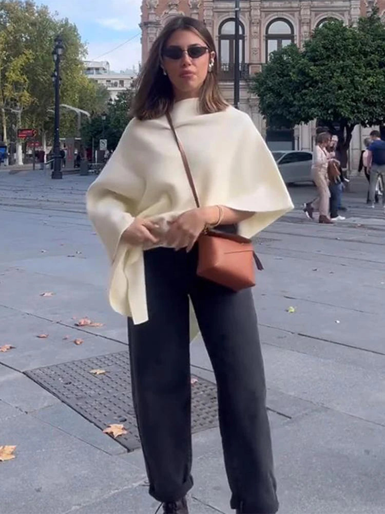 Irregular Draping Knitted Shawl Jumper Knitwear Loose Elegant Cape French Minimalist Cloak Knit Sweater Women Top Spring New