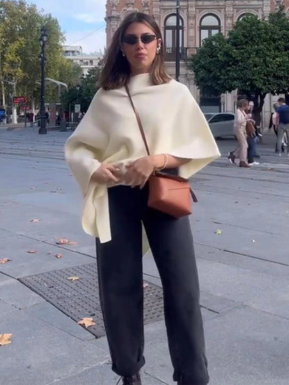 Irregular Draping Knitted Shawl Jumper Knitwear Loose Elegant Cape French Minimalist Cloak Knit Sweater Women Top Spring New