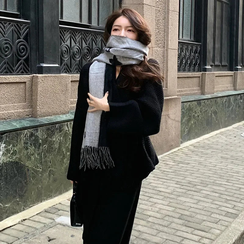 Medium Length Knit Cardigan for Women, Fashionable French Style, Long Sweater Coat, Autumn and Winter