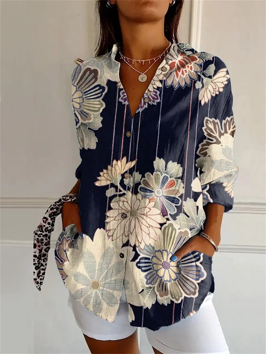 Women's Four Seasons 3D Shirt Printed Fish Graphics Women's Clothing Designer Three Quarter Sleeve Shirt Women's Lapel Shirt