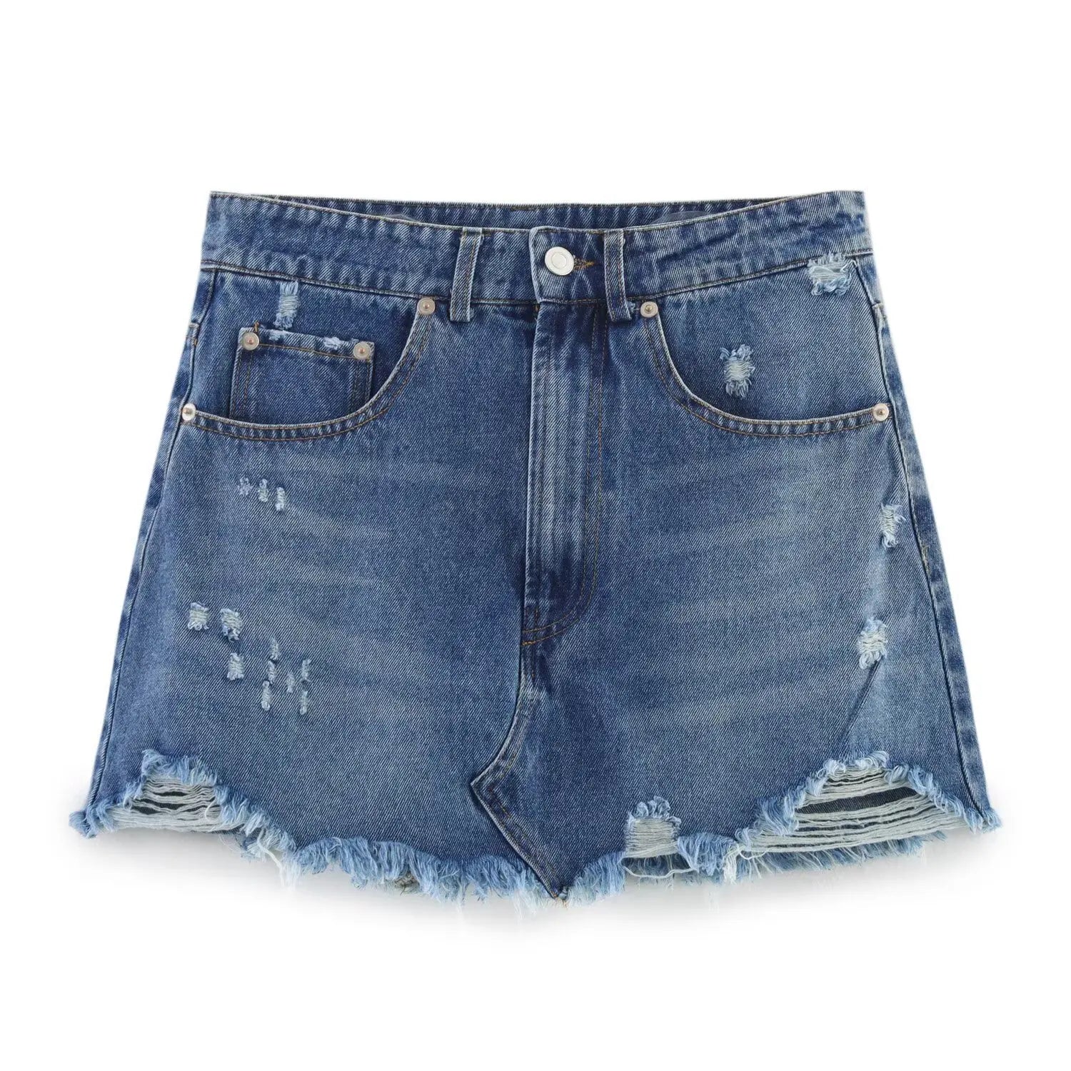 ZBZA Women Denim Cropped Vest Shorts Set Halter Neck Backless Single Breasted Top High Waist A-line Shorts Summer New Chic Suit
