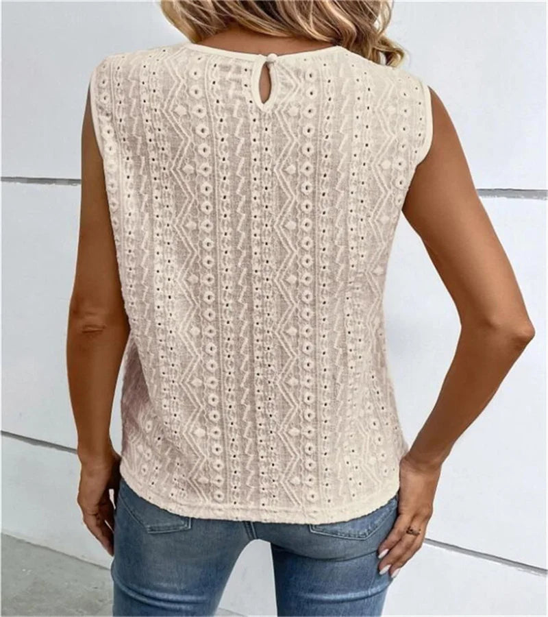Cross-border hot spring new pure-color vest woman Europe and the United States sweet wind lace stitching sleeveless blouse woman