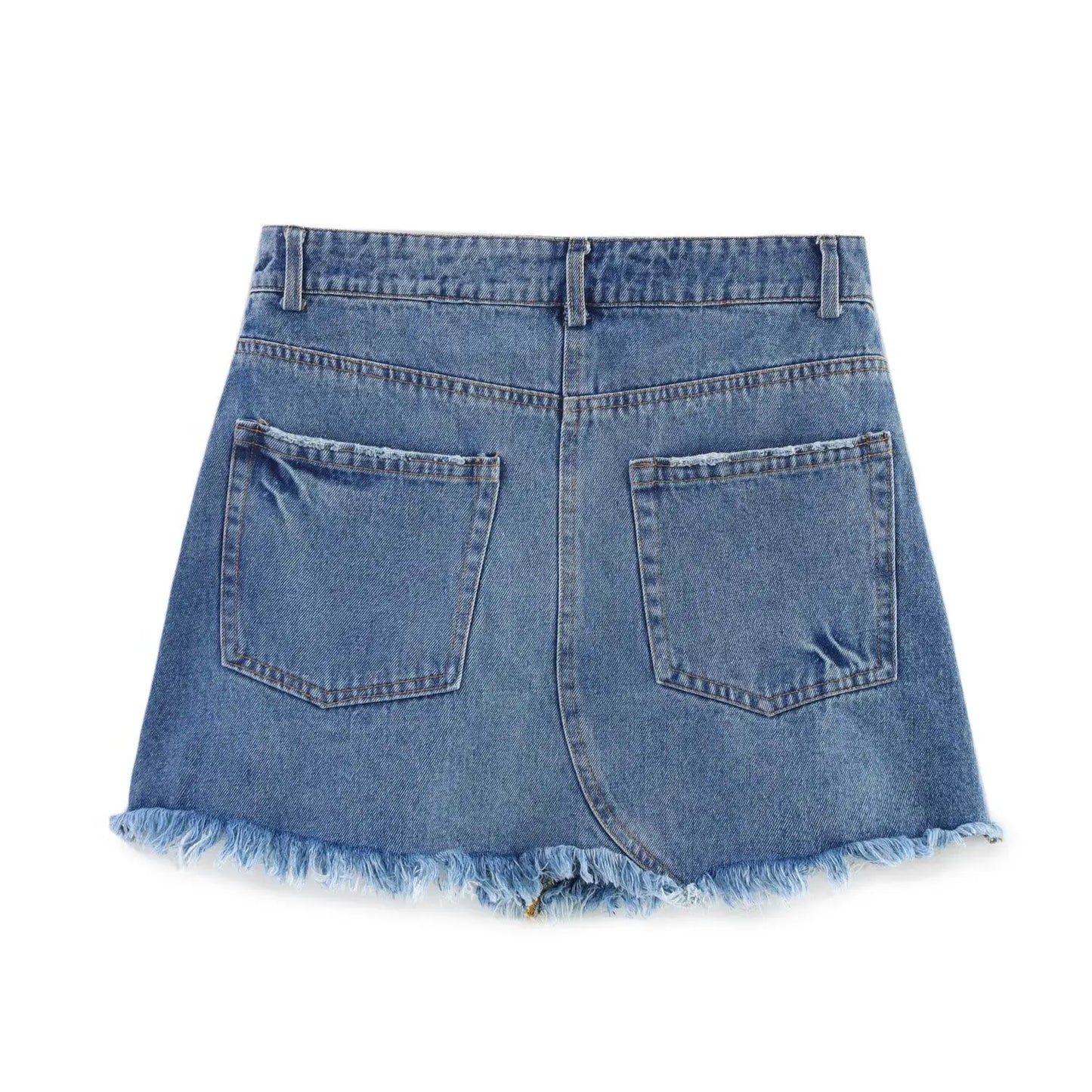 ZBZA Women Denim Cropped Vest Shorts Set Halter Neck Backless Single Breasted Top High Waist A-line Shorts Summer New Chic Suit