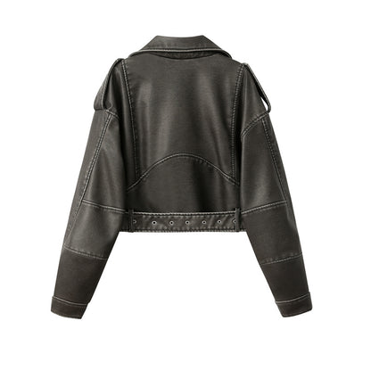 Sieglinde |  Klassische, taillierte Lederjacke in Cropped-Länge mit modernem asymmetrischem Reißverschluss
