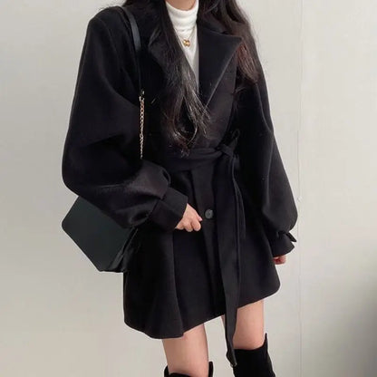 Black Trench Coat for Women Aesthetic Long Wool Blends Winter Clothing Puffer Woman Coats New Clothes Korean Jackets Female Thic