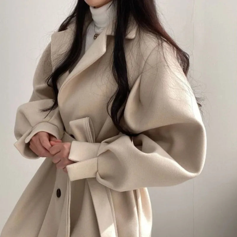 Black Trench Coat for Women Aesthetic Long Wool Blends Winter Clothing Puffer Woman Coats New Clothes Korean Jackets Female Thic