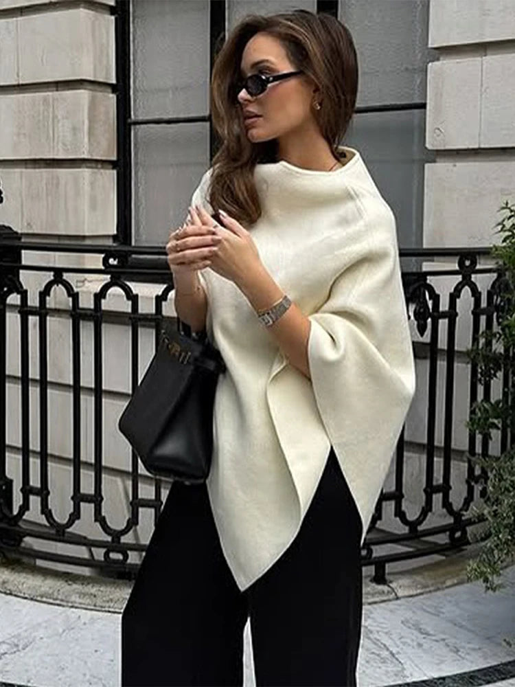 Irregular Draping Knitted Shawl Jumper Knitwear Loose Elegant Cape French Minimalist Cloak Knit Sweater Women Top Spring New