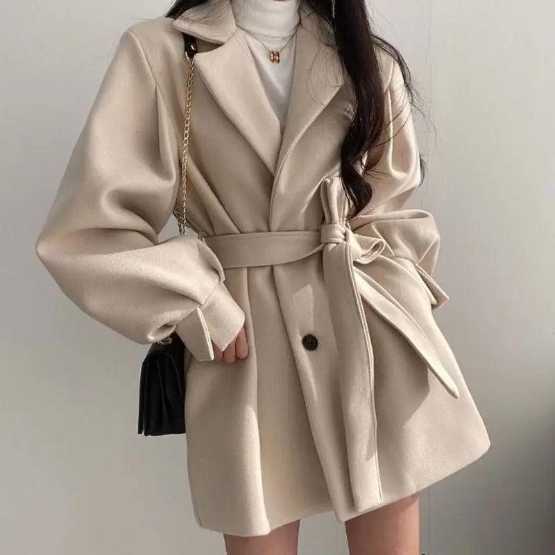 Black Trench Coat for Women Aesthetic Long Wool Blends Winter Clothing Puffer Woman Coats New Clothes Korean Jackets Female Thic