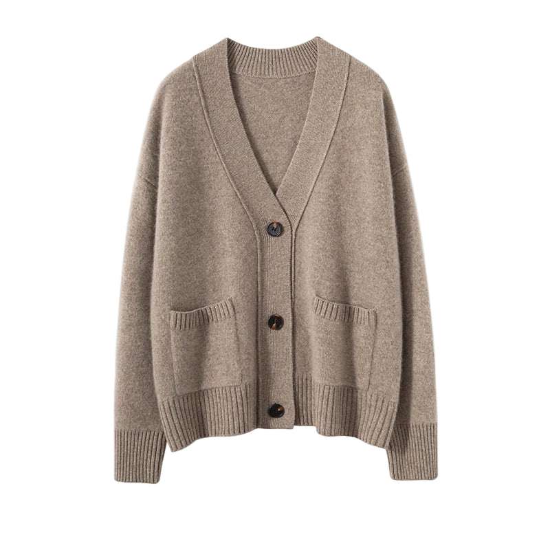 2024 Hot Sales Autumn Women's Cardigan 100% Cashmere Knitted Sweater Tops Coat Casual V-Neck Loose Large Size Shirt Spring