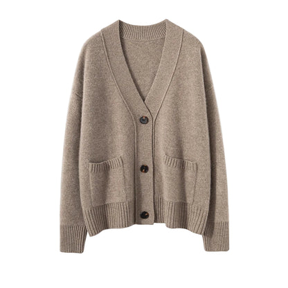 2024 Hot Sales Autumn Women's Cardigan 100% Cashmere Knitted Sweater Tops Coat Casual V-Neck Loose Large Size Shirt Spring