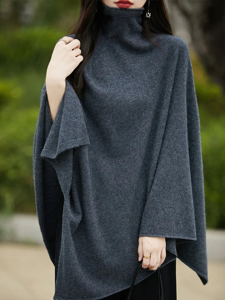 Spring Autumn High-Quality Wool Shawl Women's Medium-Length Korean Version Of Sleeveless Casual Pullover 100% Wool Cape Jacket