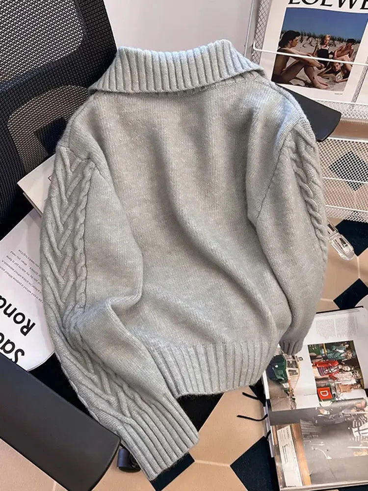 Zoki Grey Y2K Cardigan Sweaters Women Streetwear Double Zipper Loose Knitted Coat Tops Loose Long Sleeve Casual Harajuku Jackets