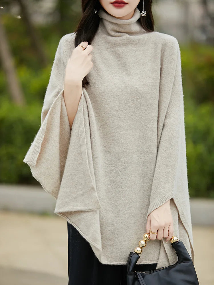 Spring Autumn High-Quality Wool Shawl Women's Medium-Length Korean Version Of Sleeveless Casual Pullover 100% Wool Cape Jacket
