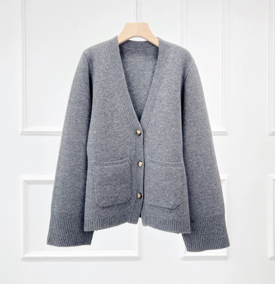 Naizaiga 100 merino wool solid brown black gray white thicken long sleeve Women cardigans female sweater WLHL40