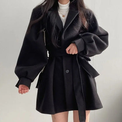 Black Trench Coat for Women Aesthetic Long Wool Blends Winter Clothing Puffer Woman Coats New Clothes Korean Jackets Female Thic