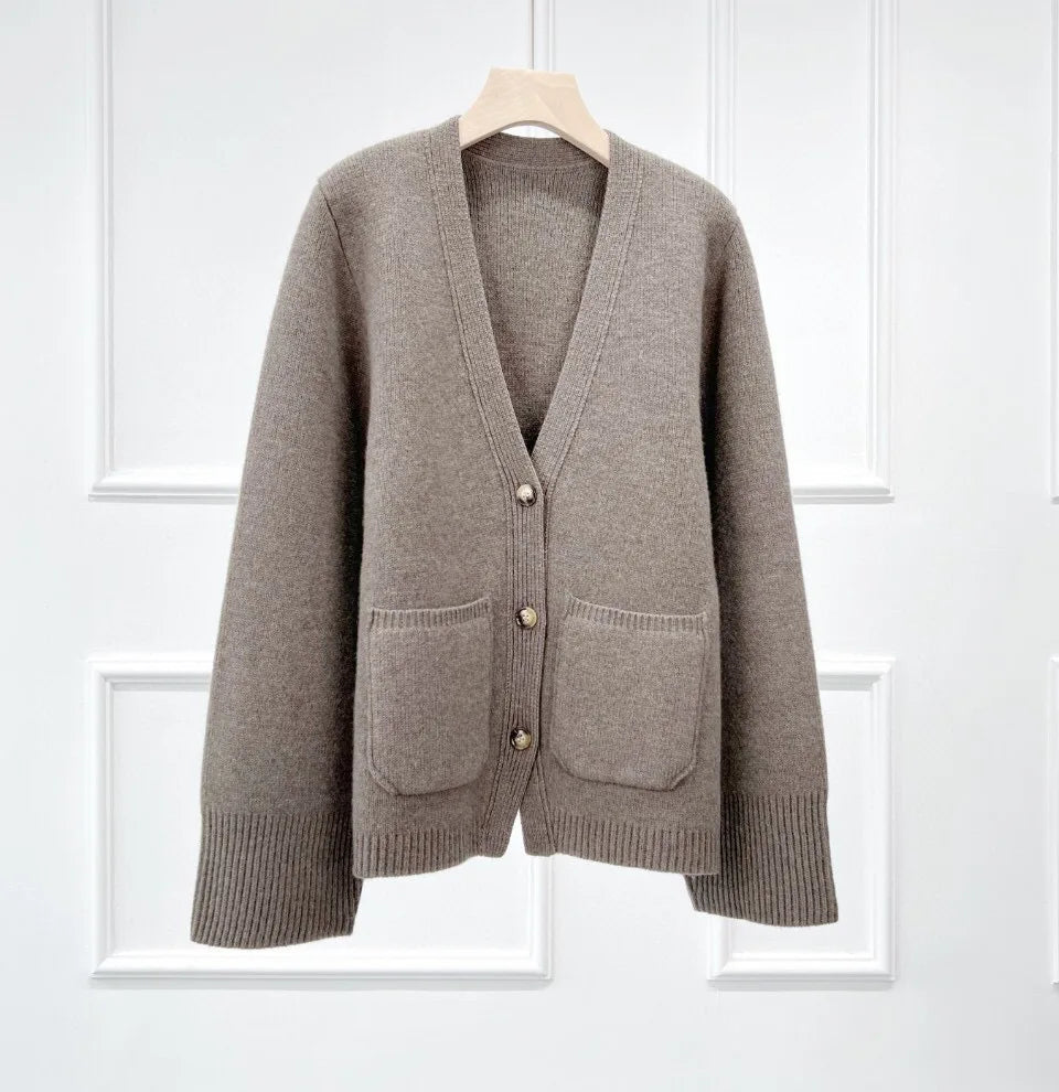 Naizaiga 100 merino wool solid brown black gray white thicken long sleeve Women cardigans female sweater WLHL40