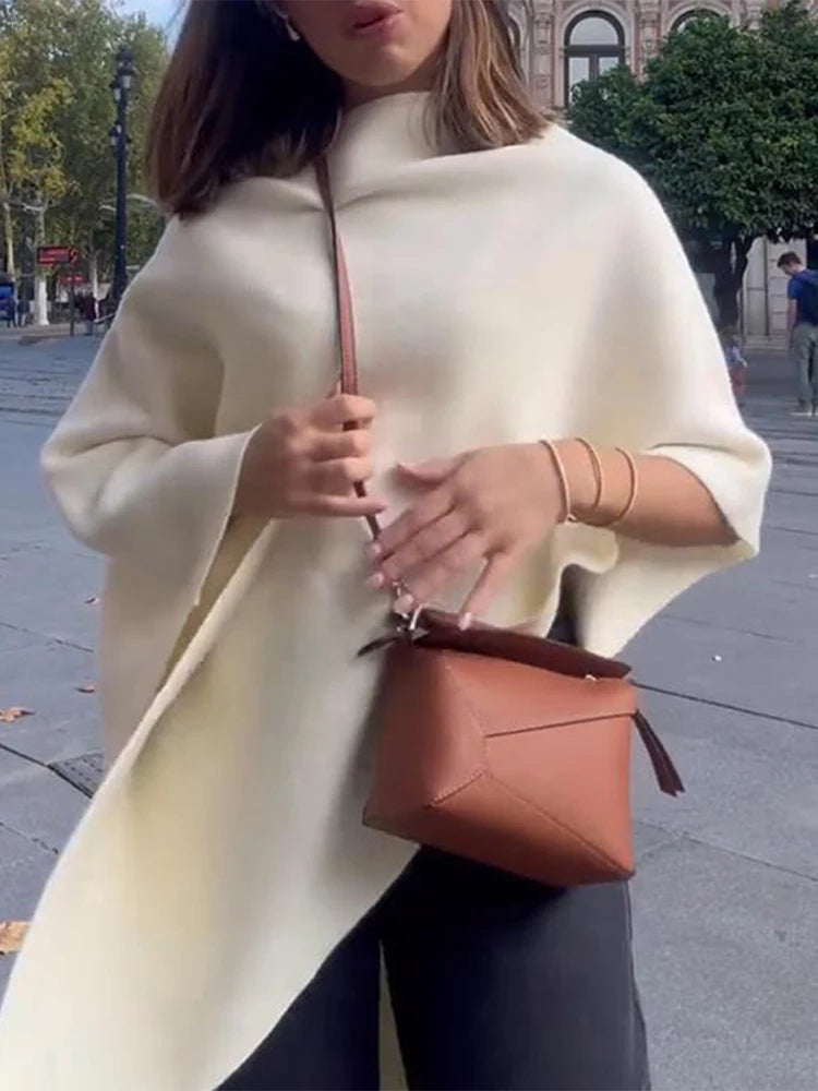 Irregular Draping Knitted Shawl Jumper Knitwear Loose Elegant Cape French Minimalist Cloak Knit Sweater Women Top Spring New