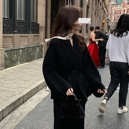 Medium Length Knit Cardigan for Women, Fashionable French Style, Long Sweater Coat, Autumn and Winter