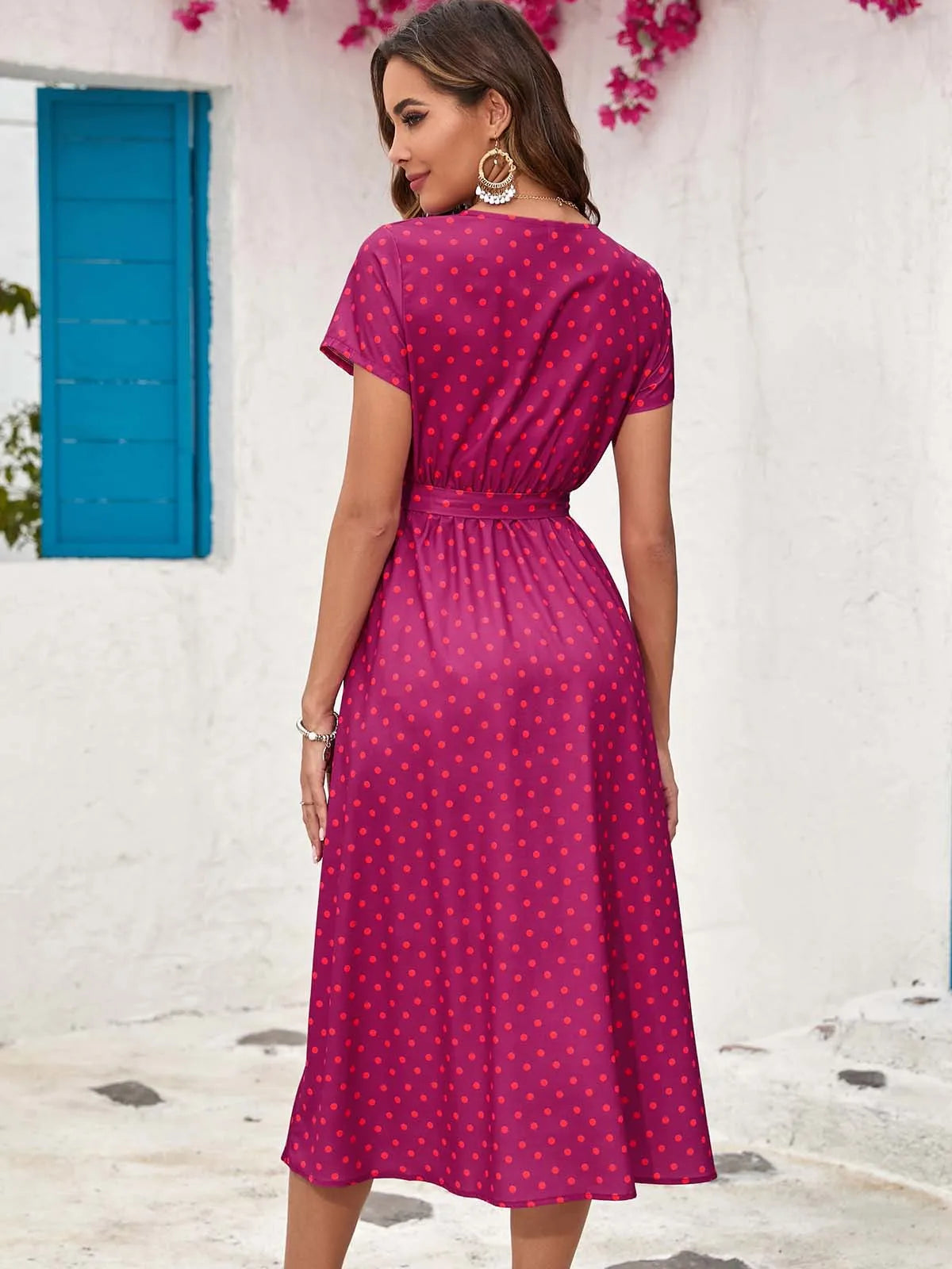 Casual V Neck Short Sleeve Dress Office Lady Spring Summer Fashion Elegant Flower Floral Print Lace Up Dresses For Women 2023