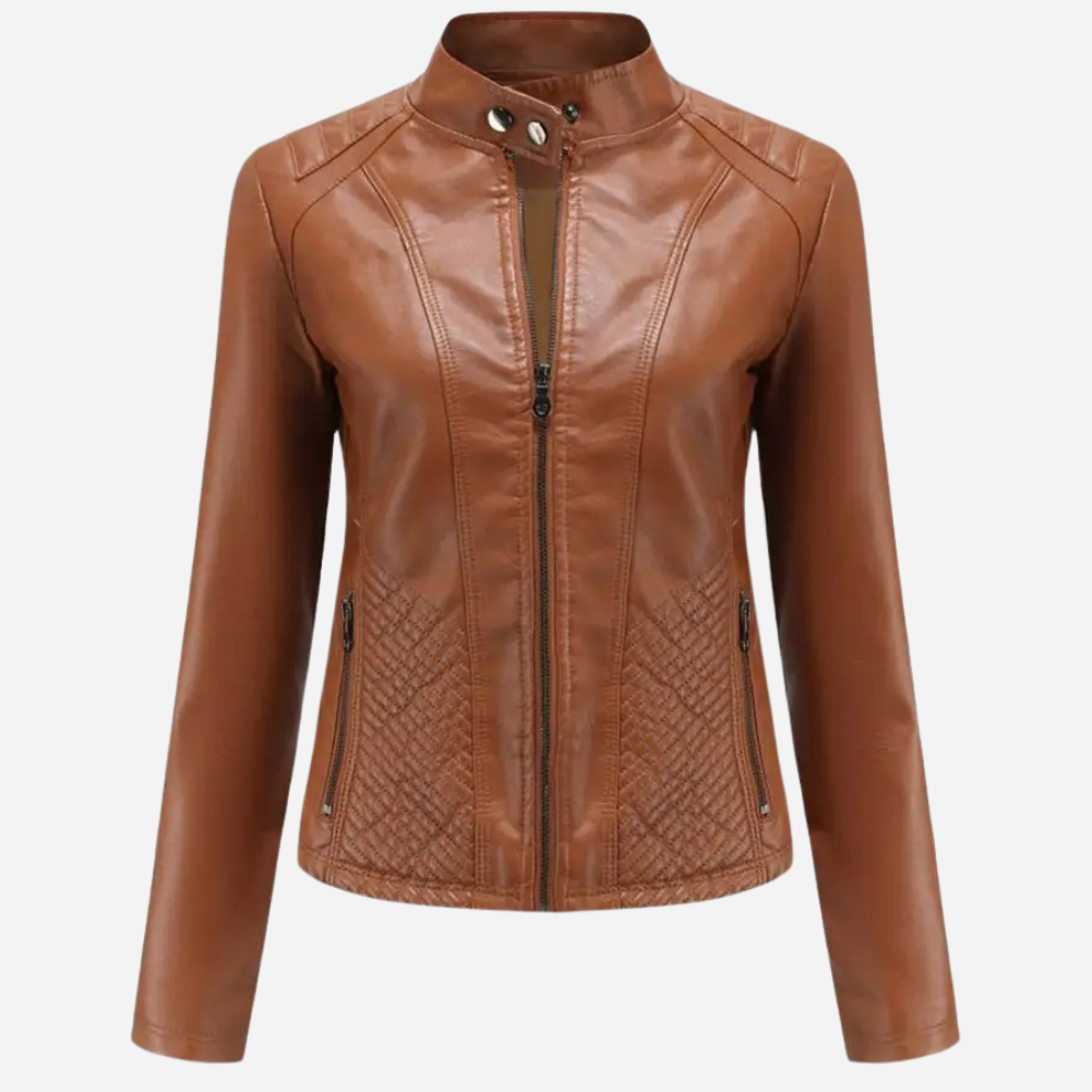 Damjacka – Skinn – Slim Fit – Quiltade Paneler – Ståkrage – Dragkedja