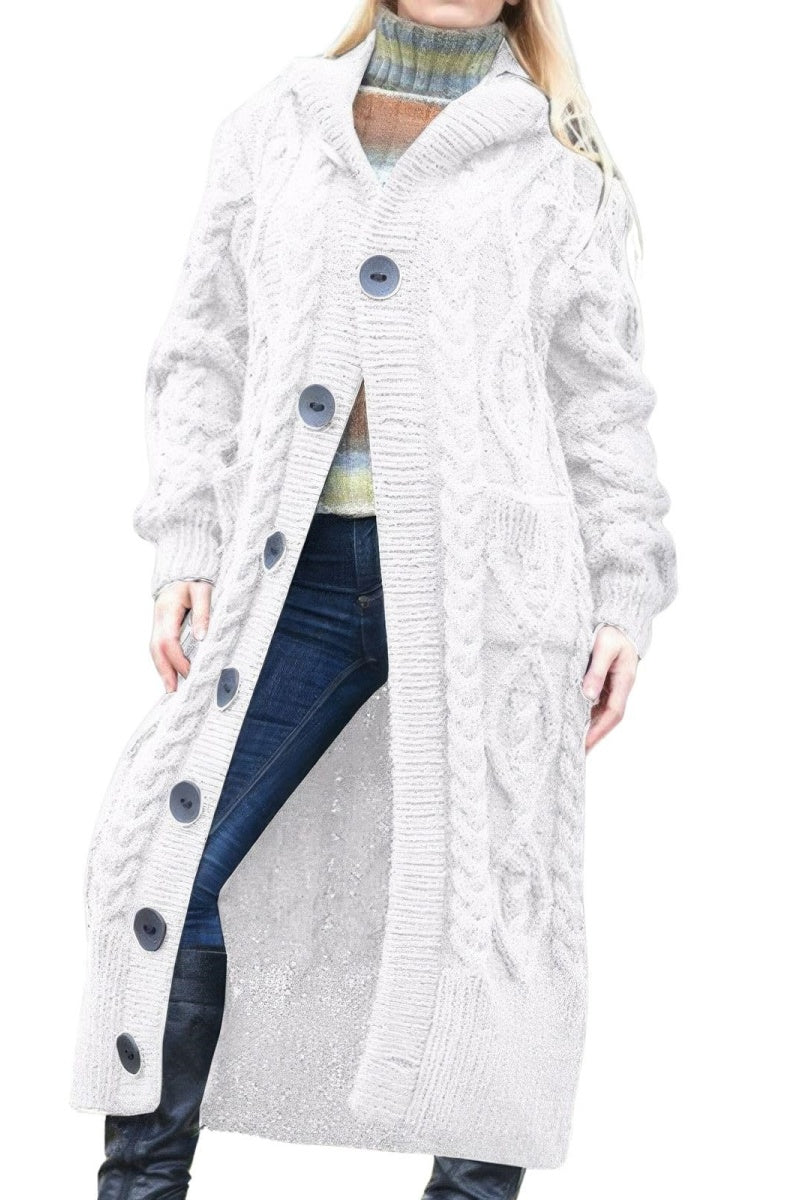 Chouyatou Women's Long Sleeve Hooded Cardigan Chunky Cable Knit Plus Size Over Knee Duster Coat with Pockets