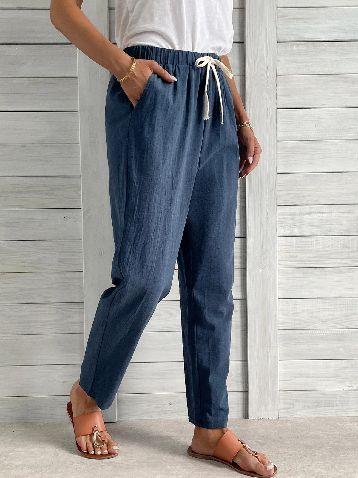 Loose Cotton Solid Casual Pants for Women - Comfortable & Stylish Everyday Wear