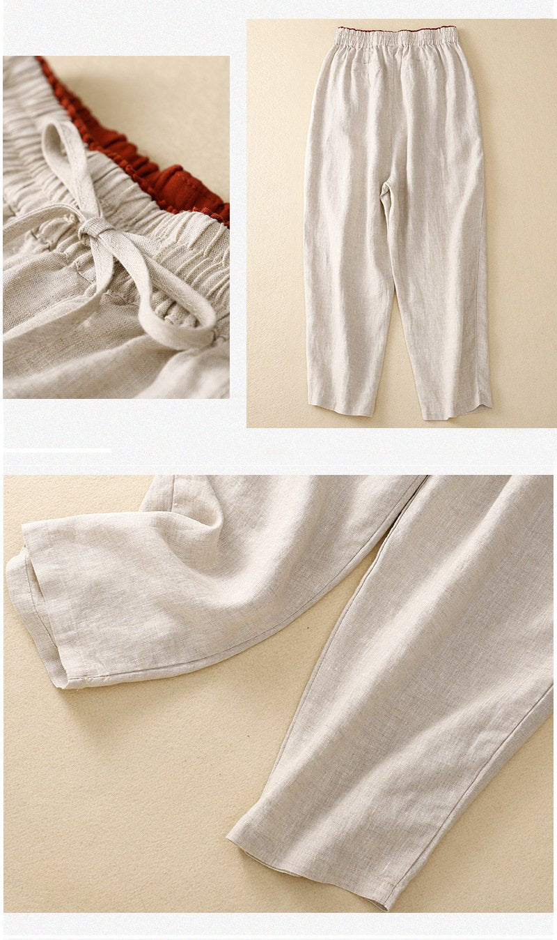 Women Casual Cotton Plain Loose Long Pants