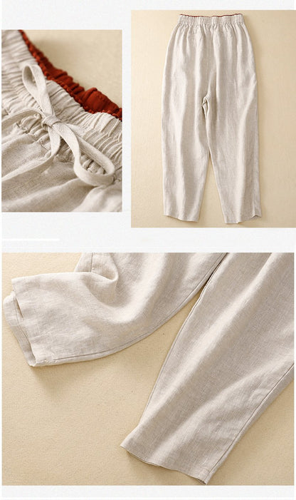 Women Casual Cotton Plain Loose Long Pants