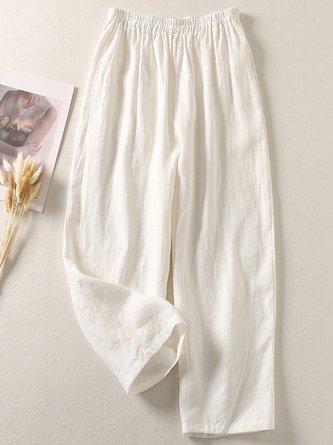 Women Casual Plain Cotton Loose Pants Ankle Length Lightweight Trousers