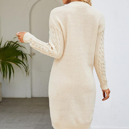 Jillian - Stilvolles Herbstkleid aus Zopfstrick mit Langarm