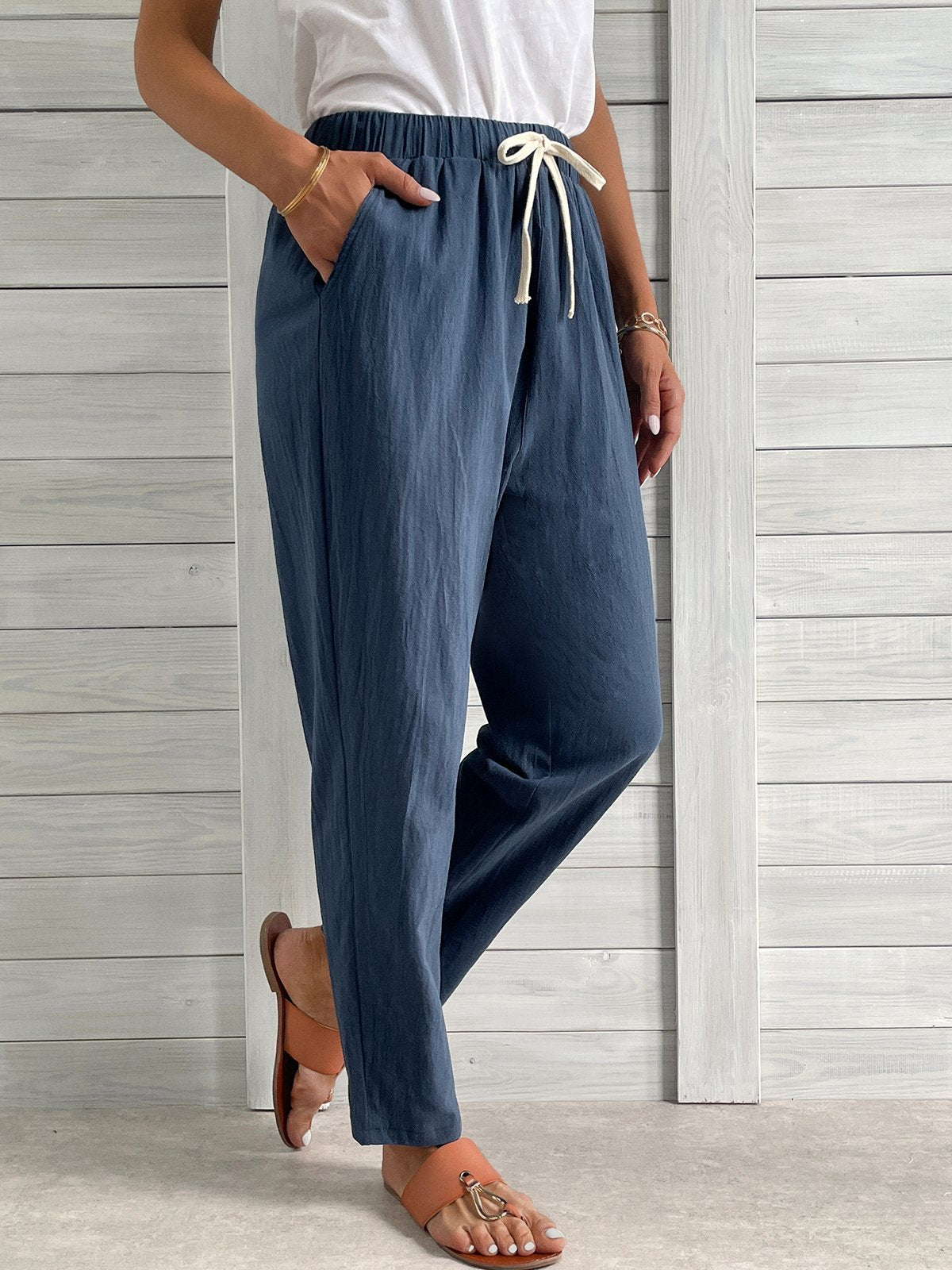 Loose Cotton Solid Casual Pants for Women - Comfortable & Stylish Everyday Wear