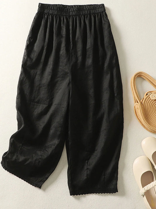 Casual Plain Ankle Pants Pant Cotton Linen Loose Fit