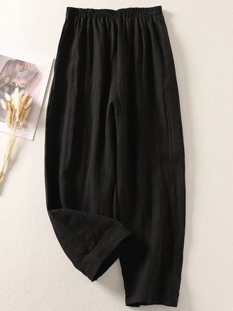 Women Casual Plain Cotton Loose Pants Ankle Length Lightweight Trousers