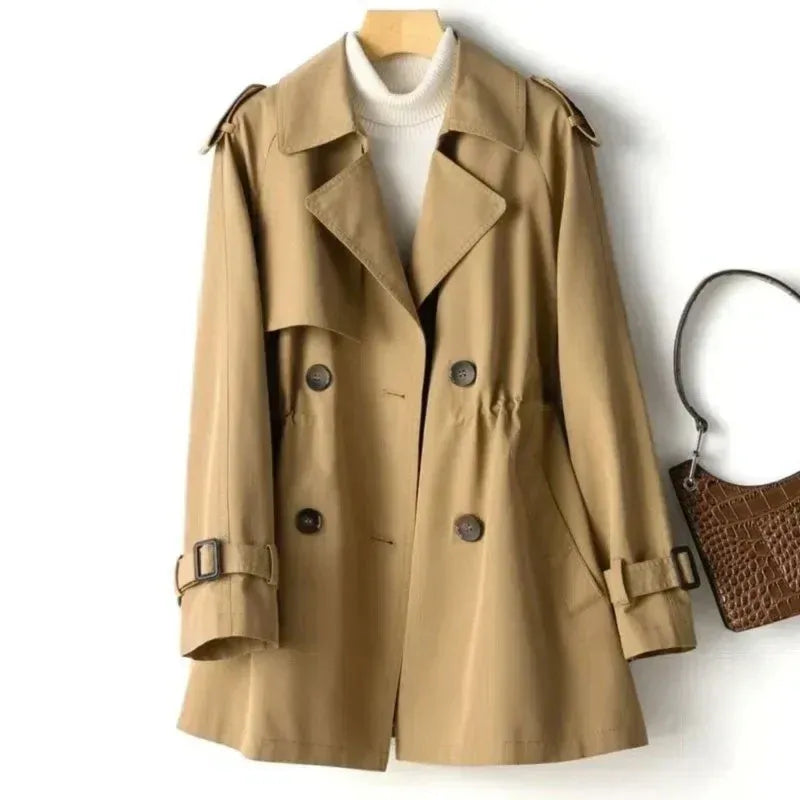 Dam Trenchcoat – Skräddarsydd Passform – Dubbeknäppt – Epåletter – Bältdetaljer