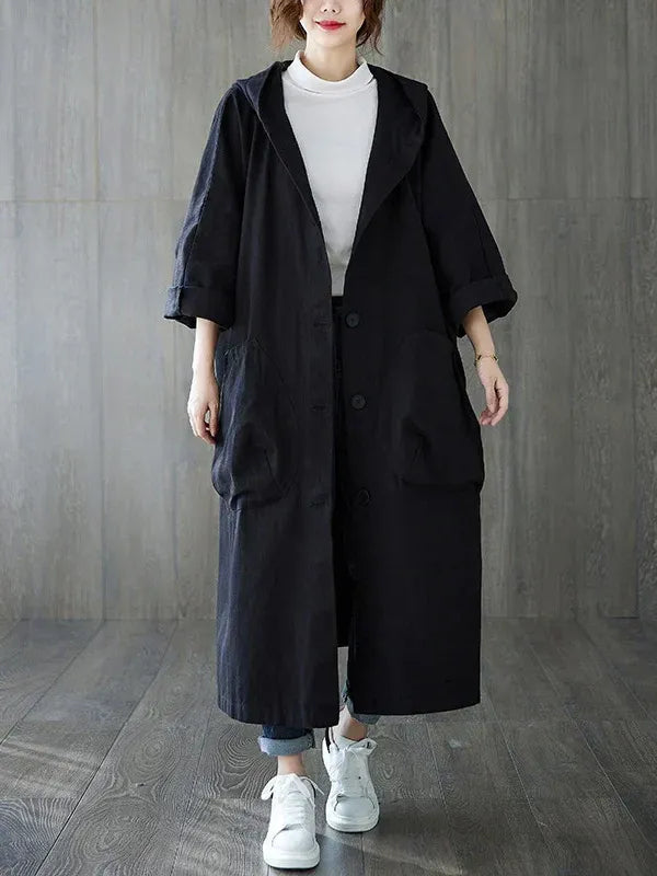 Dam Trenchcoat – Oversize Passform – Vattenavvisande – Huva – Lång Ledig Stil