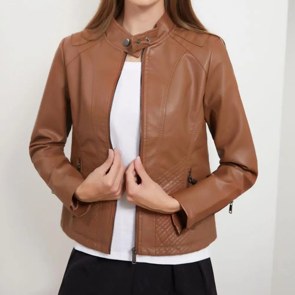 Damjacka – Skinn – Slim Fit – Quiltade Paneler – Ståkrage – Dragkedja
